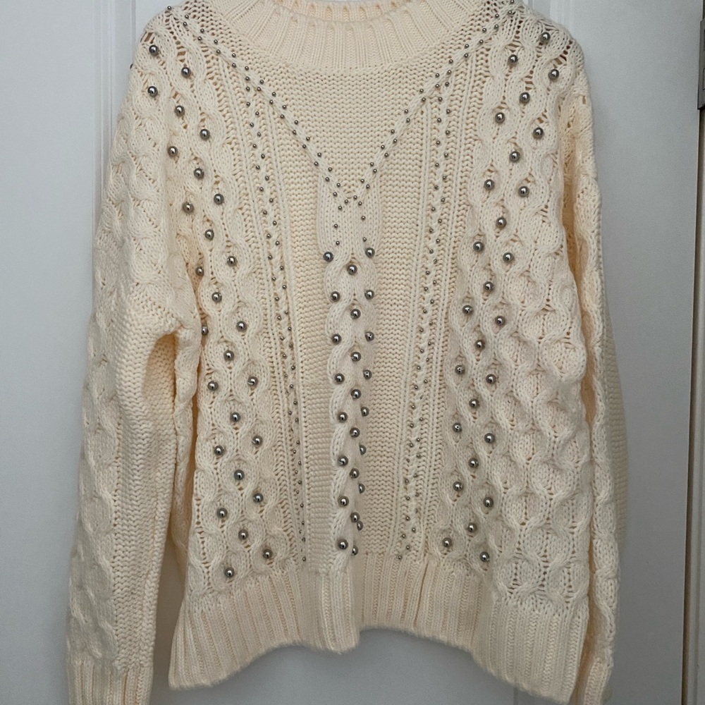 H&M Cream Sweater with Beaded Accents